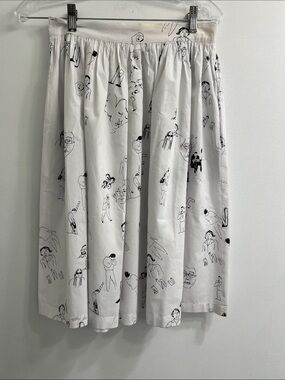 Nameless White Midi Skirt with Black Sketch Print